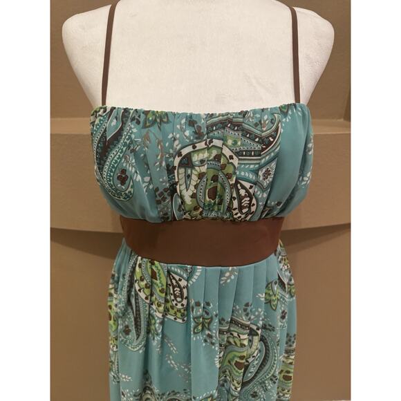 Jonathan Martin Studio Women’s Aqua/Brown Spaghetti Strap Cocktail Dress Size 8 - Picture 2 of 9